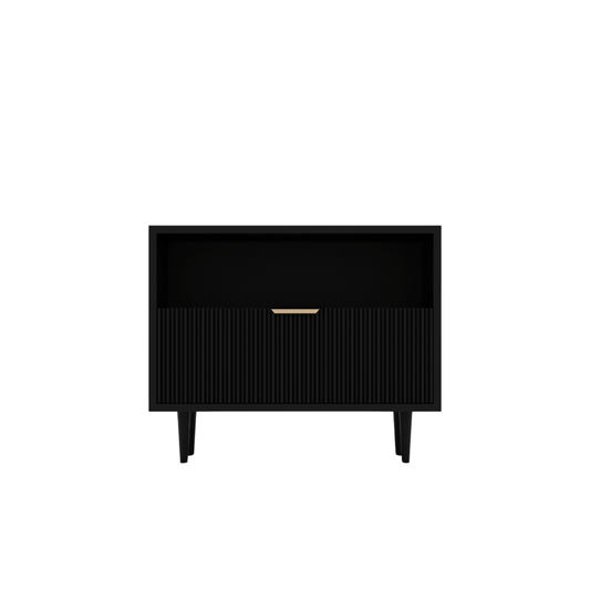Black Tie Bedside Table with Brass Handles - Modern Elegance